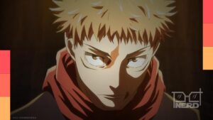 Cena de Jujutsu Kaisen com Yuji Itadori e a informação de que a 3ª temporada chegou à Netflix em português