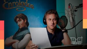 Ilustração temática de Enrolados com referência a dublagem e edição, citando Luciano Huck