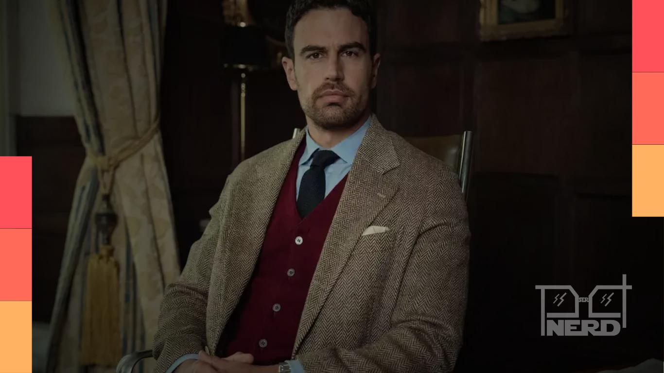 Theo James como Eddie em Magnatas do Crime, com aviso de estreia da 2ª temporada da Netflix em 3 de setembro