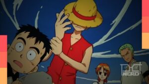 Cartaz de One Piece - O Filme com divulgação dos três lançamentos nos cinemas brasileiros entre setembro e dezembro