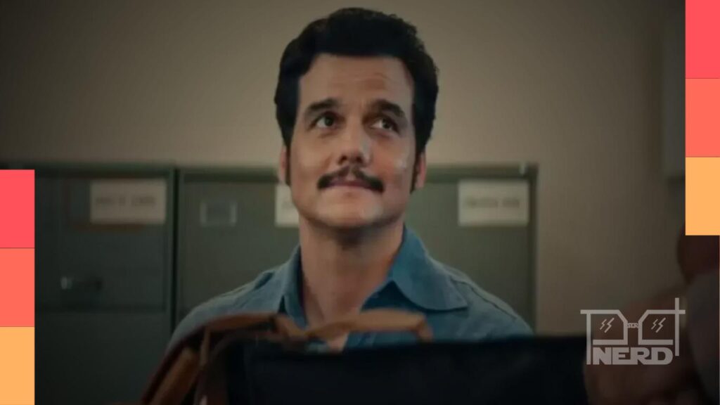 Wagner Moura em O Agente Secreto, com referência ao novo filme de Onze Homens e um Segredo