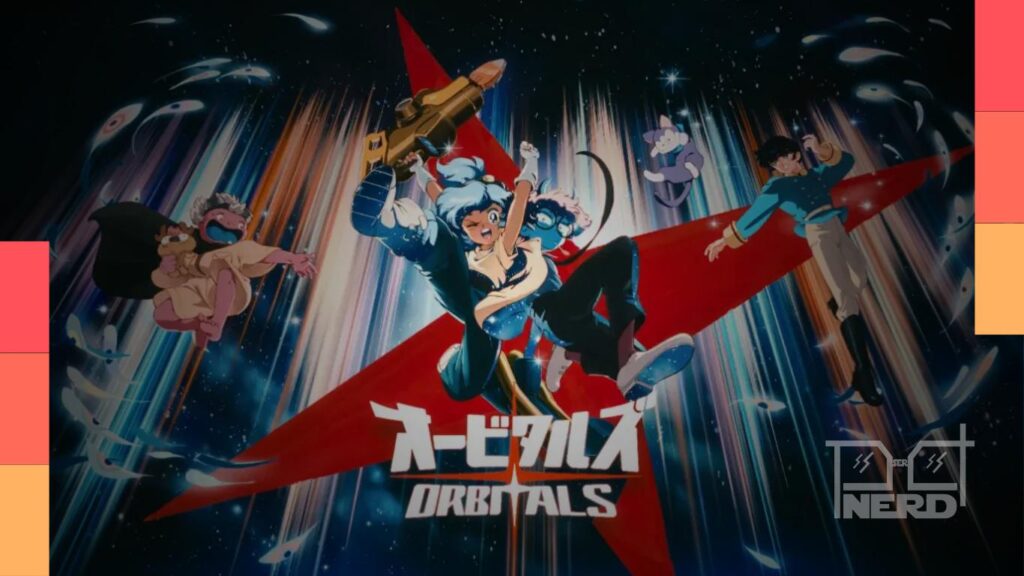 Arte de Orbitals no Nintendo Switch 2 com personagens em estilo anime retrô e foco em modo cooperativo