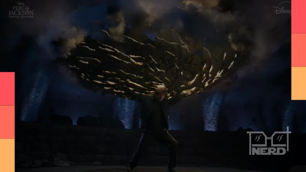 Walker Scobell como Percy Jackson segurando o céu no trailer da terceira temporada no Disney+