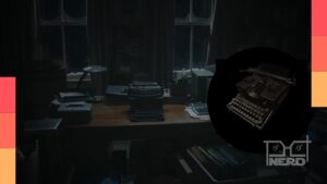 Cena do trailer de Resident Evil [2026] mostrando uma máquina de escrever e munição em destaque como easter eggs da franquia