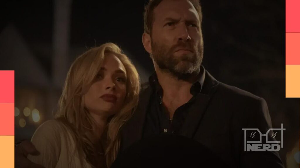 Cena de Beth Dutton e Rip Wheeler ao lado do rancho no Texas, com atmosfera de guerra no final da primeira temporada de Rancho Dutton.