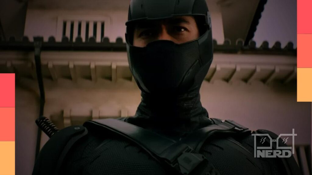Ilustração de agentes de G.I. Joe e a silhueta da Cobra em clima de ação