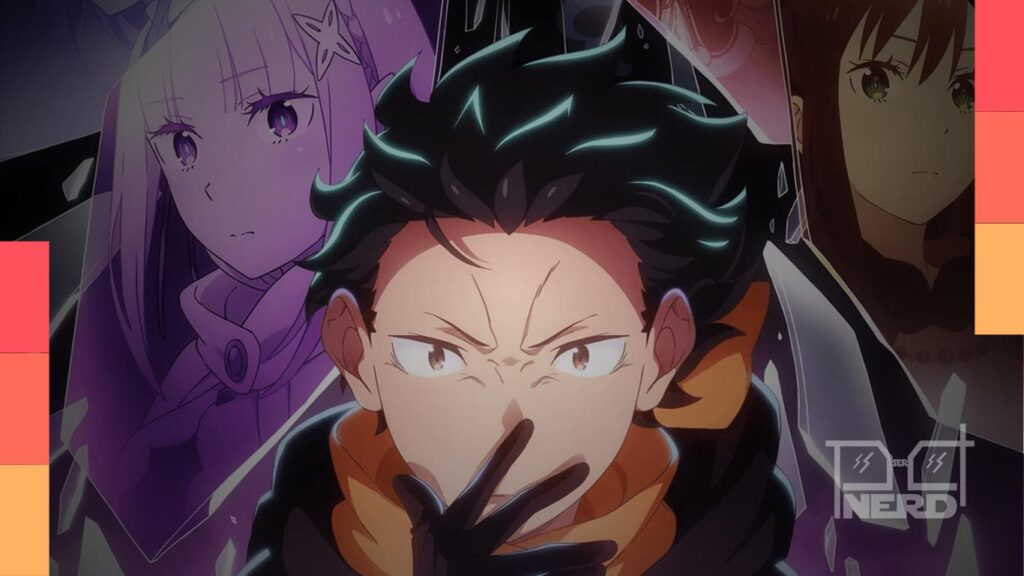 Arte comemorativa oficial de Re:ZERO marcando 10 anos e anunciando evento em Tóquio com elenco e performances