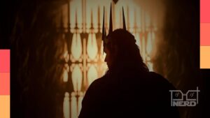 Sauron usando armadura e exibindo o Um Anel em imagens de campanha da terceira temporada de O Senhor dos Anéis: Anéis de Poder em San Diego.