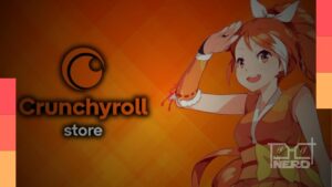 Prateleira com DVDs e Blu-Rays de animes com anúncio de que a loja oficial da Crunchyroll deixará de vender mídia física em agosto de 2026