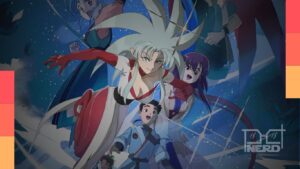 Ilustração conceitual de Tenchi Galaxy com personagens de Tenchi Muyo! em espaço e nave