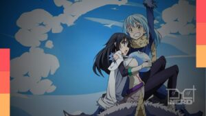Imagem promocional de That Time I Got Reincarnated as a Slime (Tensura) com destaque para Rimuru no estilo anime