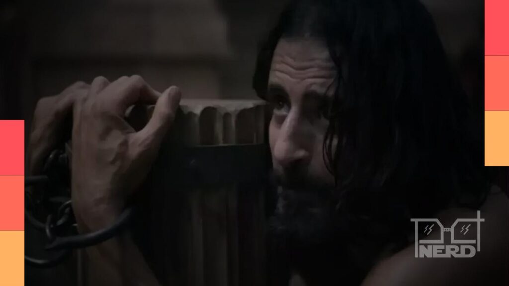 Cena do trailer da sexta temporada de The Chosen mostrando instantes anteriores à crucificação de Jesus Cristo