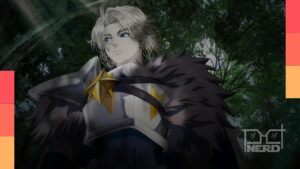 Elma Edvam, cavaleiro pesado, em cena de The Exiled Heavy Knight Knows How to Game the System