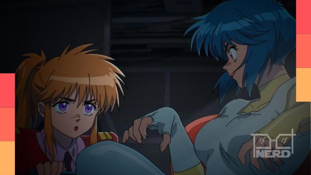 Cena do anime The Ghost in the Shell com Motoko Kusanagi e interface cyberpunk no Prime Video