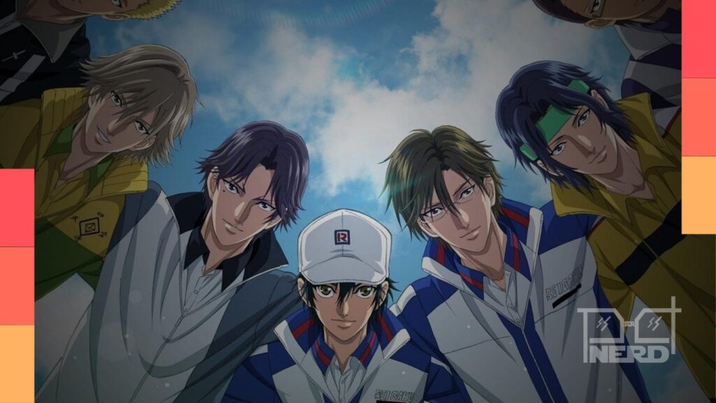 Pôster de The Prince of Tennis II: Atobe e Yushi Oshita em destaque com frase de motivação para a Copa do Mundo Sub-17