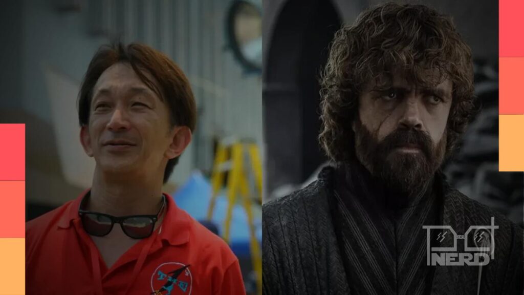 Ilustração de Peter Dinklage ao lado do título The Reckoner, novo filme de ação da Lionsgate