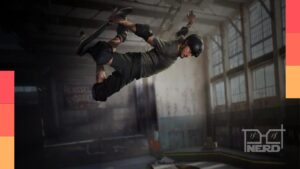 Jogador fazendo manobra de skate em Tony Hawk's Pro Skater 1+2, com destaque para a saída do Xbox Game Pass