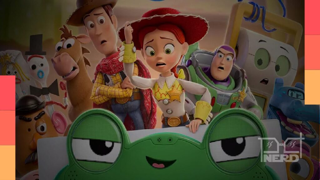 Woody e Buzz em destaque ao lado do título Toy Story 5 em cenário de bilheteria