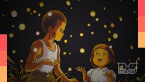 Ilustração temática de Túmulo dos Vagalumes com foco no relançamento na Cinemark