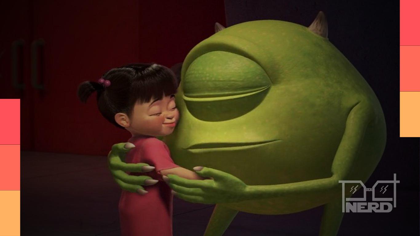 Mike e Boo em Monstros S.A., com a ideia de uma continuação arquivada envolvendo Boo adulta
