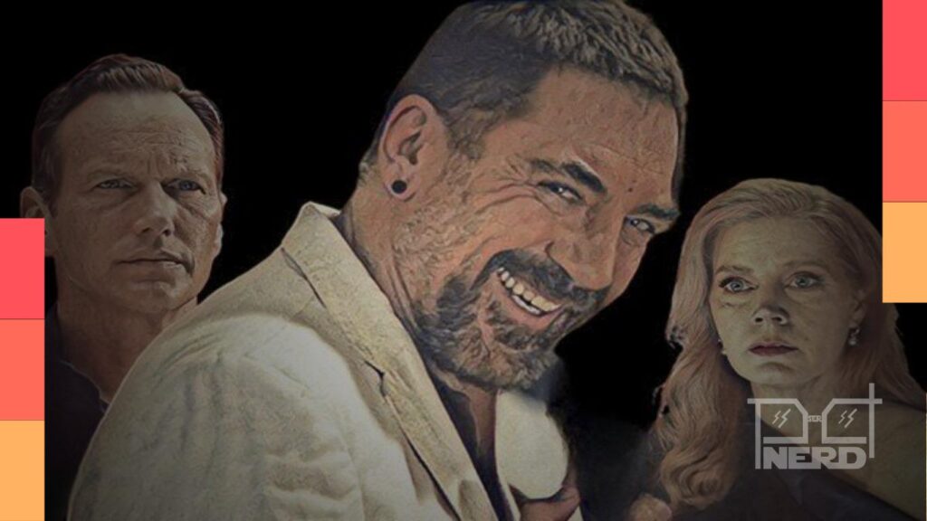 Amy Adams e Javier Bardem em cenas sombrias de Cabo do Medo, com clima de suspense doentio