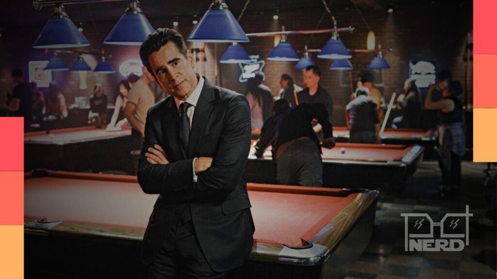 Colin Farrell como o detetive extraterrestre John Sugar em cena noturna em Los Angeles, em destaque para a série Sugar do Apple TV+.