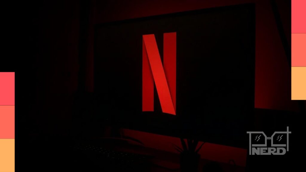 Ilustração do logo da Netflix em tela escura com referência a inteligência artificial em filmes e séries