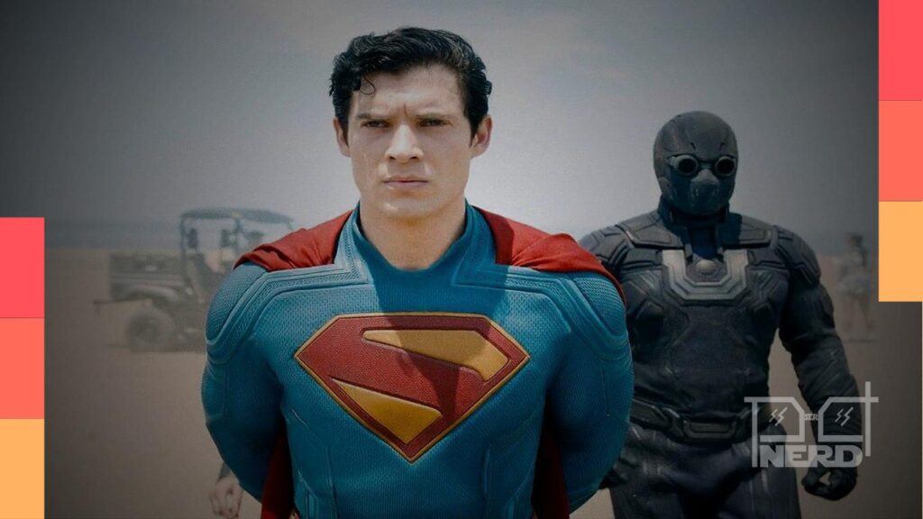 Imagem promocional com David Corenswet como Superman em cena e referência ao Brainiac no novo universo da DC
