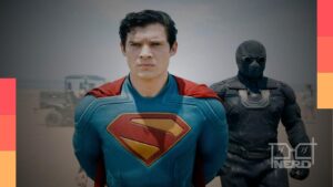Imagem promocional com David Corenswet como Superman em cena e referência ao Brainiac no novo universo da DC