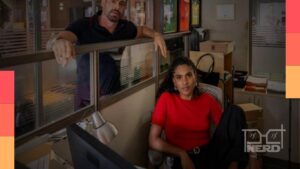 Cauã Reymond como Maurício e Mariana Sena como Cris em “Jogada de Risco”, série do Globoplay