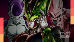 Ilustração com personagens vilões em estilo anime, game e cinema em destaque