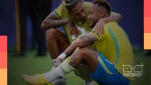 Imagem ilustrativa com bola de futebol e ícones de streaming representando séries e documentários sobre derrotas do Brasil em Copas do Mundo
