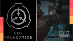 Cena em estilo found-footage com documentos e carimbos da SCP Foundation em V/H/S: SCP