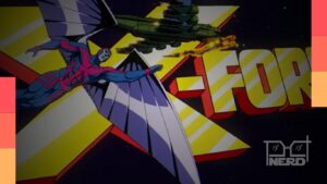 Ilustração do time X-Force em X-Men 97 com Cable, Psylocke, Arcanjo, Jubileu e Mancha Solar em missão contra Apocalipse