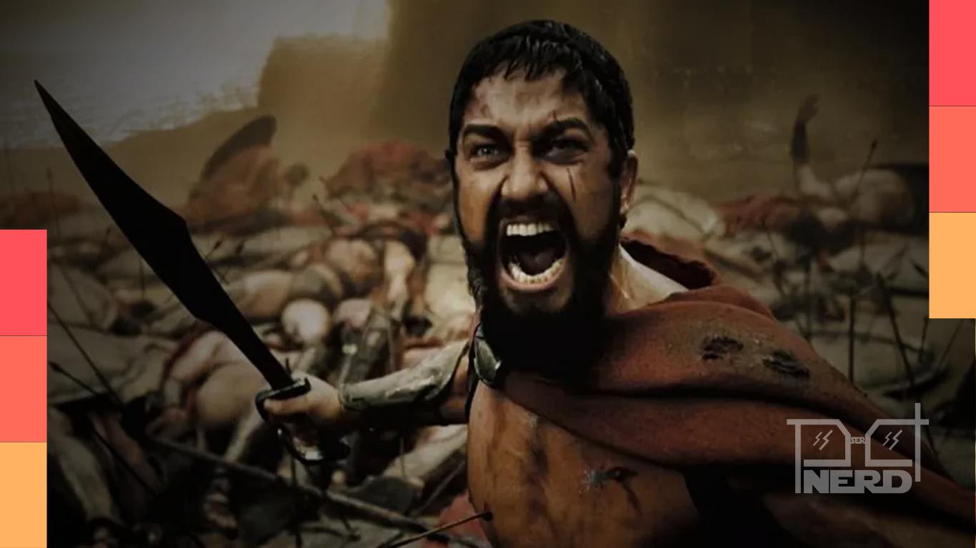 Créditos e imagem promocional de 300 sugerindo série na Netflix com Zack Snyder e Warner