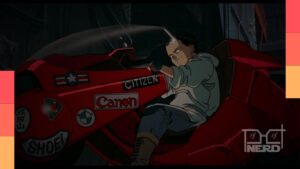 Cena de AKIRA em versão remasterizada em 4K, destacando a estética cyberpunk de Neo-Tóquio