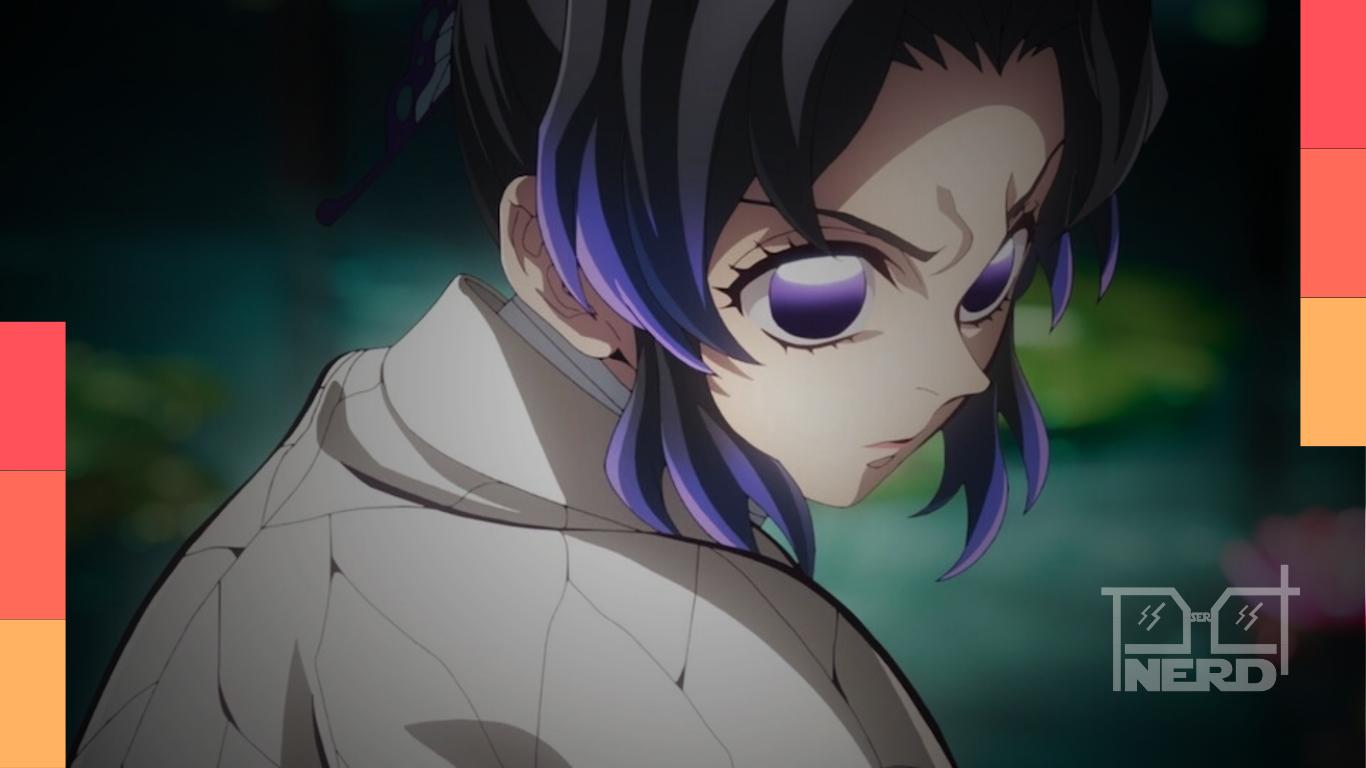 Ilustração temática de Demon Slayer com destaque para a pergunta Cadê e a autora Koyoharu Gotouge