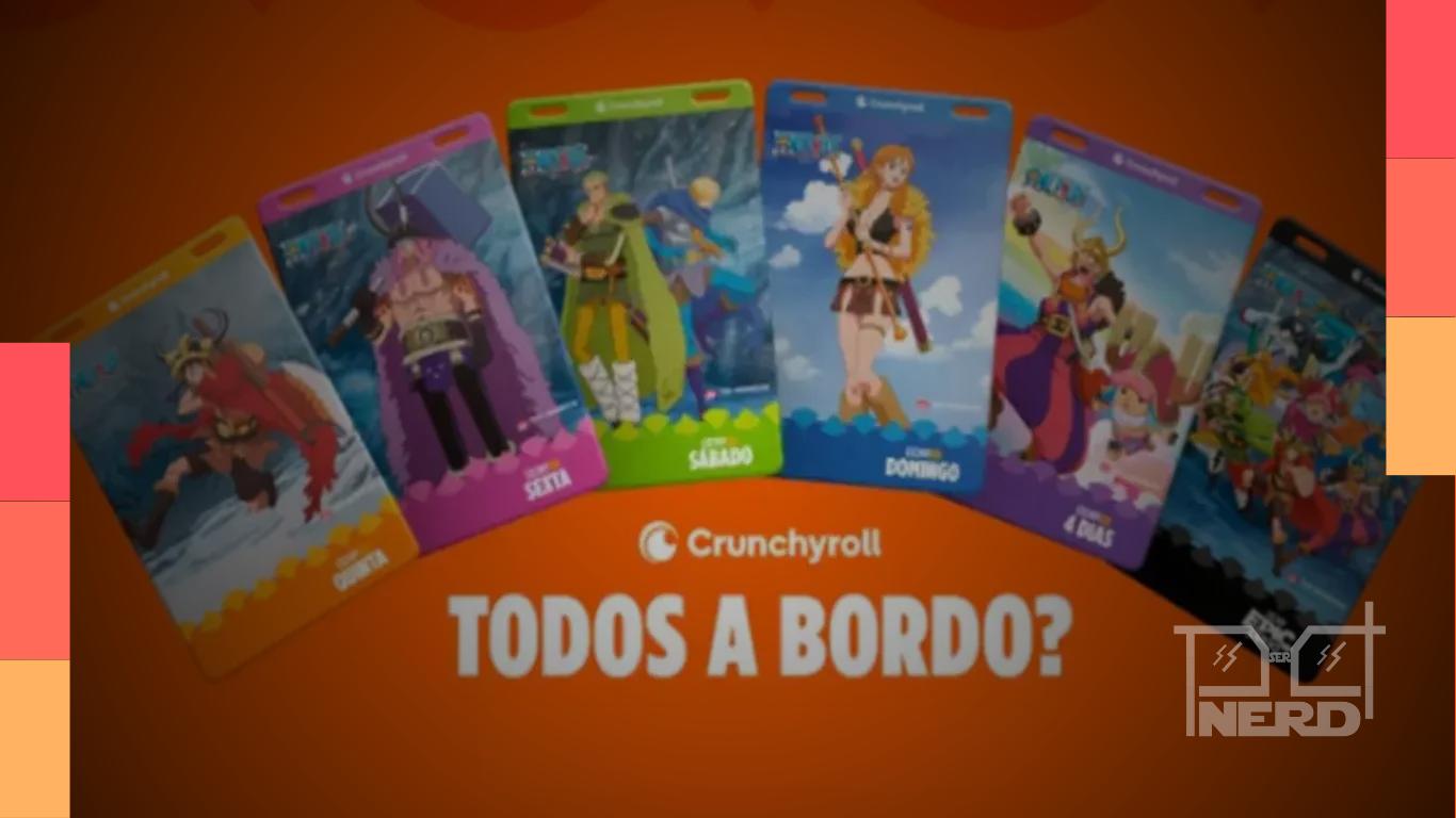 Credenciais da CCXP26 com tema One Piece e arco de Elbaph, com personagens como Luffy, Nami, Zoro, Sanji e Príncipe Loki