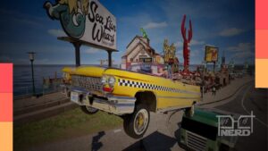 Crazy Taxi: World Tour em ação com taxista em alta velocidade e clima caótico