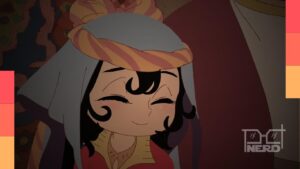Sitara em cena de Jaadugar: A Witch in Mongolia com anúncio de dublagem brasileira na Crunchyroll