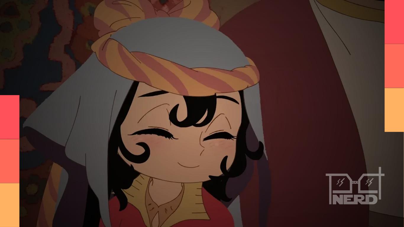 Sitara em cena de Jaadugar: A Witch in Mongolia com anúncio de dublagem brasileira na Crunchyroll