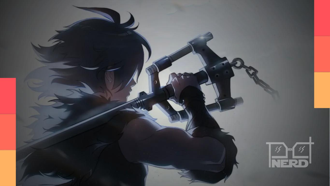 Sora segurando sua Keyblade em imagem promocional da série animada Kingdom Hearts em desenvolvimento pela Disney