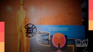 Cartaz e referência ao Festival de Brasília do Cinema Brasileiro com notícia de cancelamento da 59ª edição por falta de verba