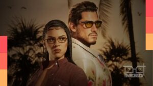 Tela mostrando GTA 6 e chamada para o Um Olhar Estendido na Netflix nesta quinta-feira às 16h