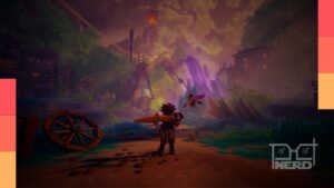Tela de Duskfade mostrando Zirian em cenário clockpunk, com bioma etéreo e estética inspirada em Kingdom Hearts