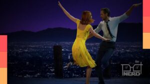 Ryan Gosling e Emma Stone em La La Land em divulgação do relançamento de 10 anos no Brasil