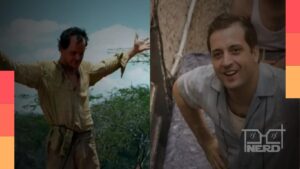Matheus Nachtergaele e Gregório Duvivier em bastidores do filme O Zelador