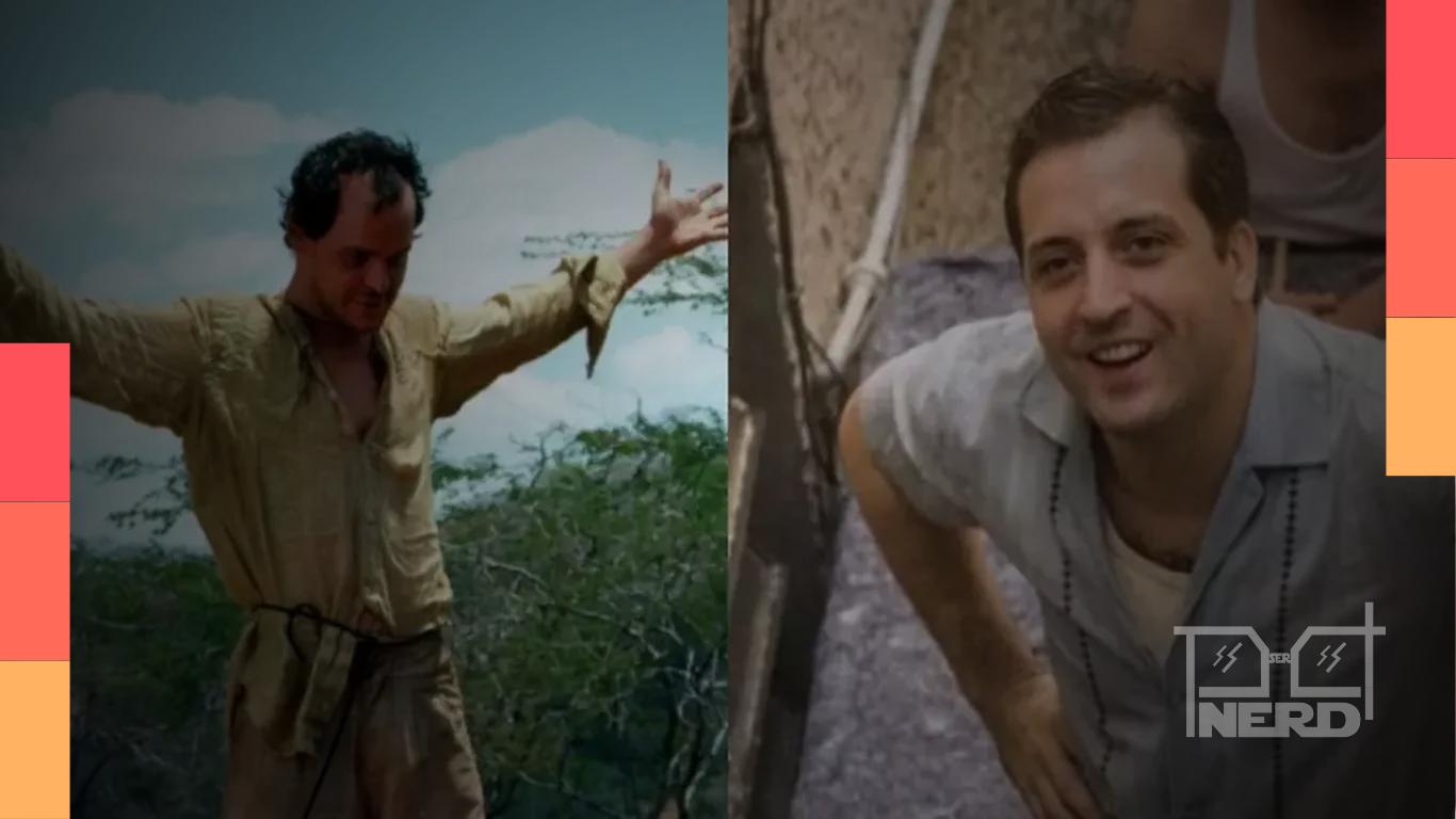Matheus Nachtergaele e Gregório Duvivier em bastidores do filme O Zelador