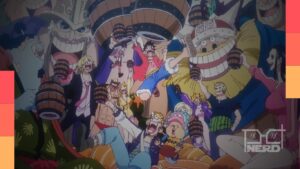 Imagem ilustrativa de Elbaph em One Piece com elementos de Nika, Imu e símbolos dos gigantes