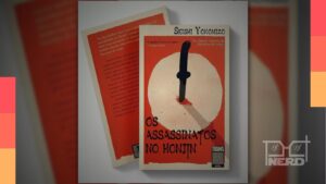 Capa e detalhes de Os assassinatos no honjin, clássico do mistério japonês lançado pela Editora Trama no Brasil